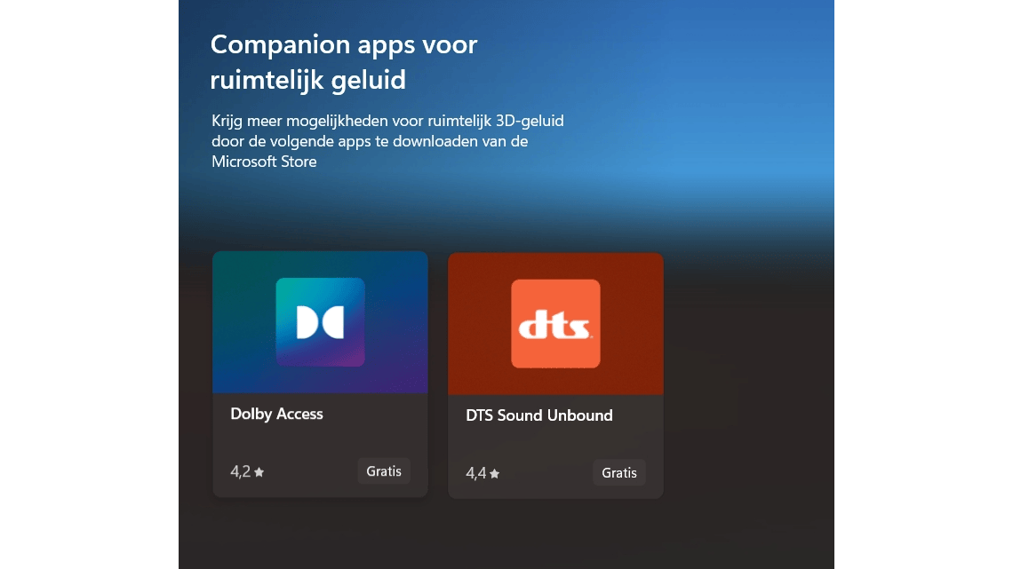 In de Microsoft Store kun je twee apps downloaden voor een ruimtelijk effect.