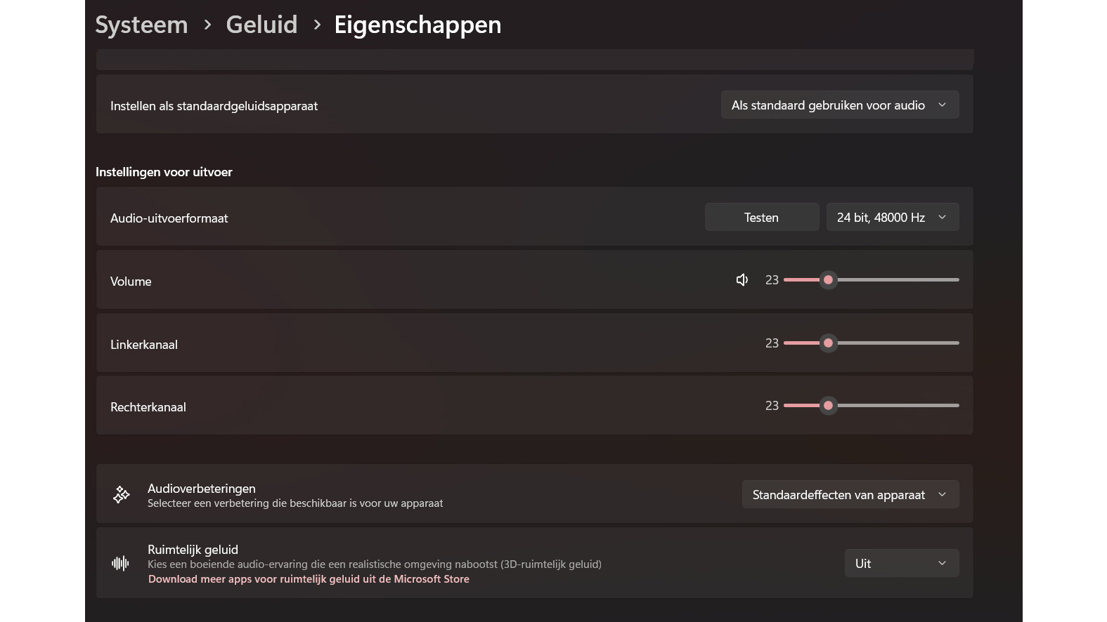 In de Instellingen kies je het geluidsapparaat dat je wilt aanpassen.
