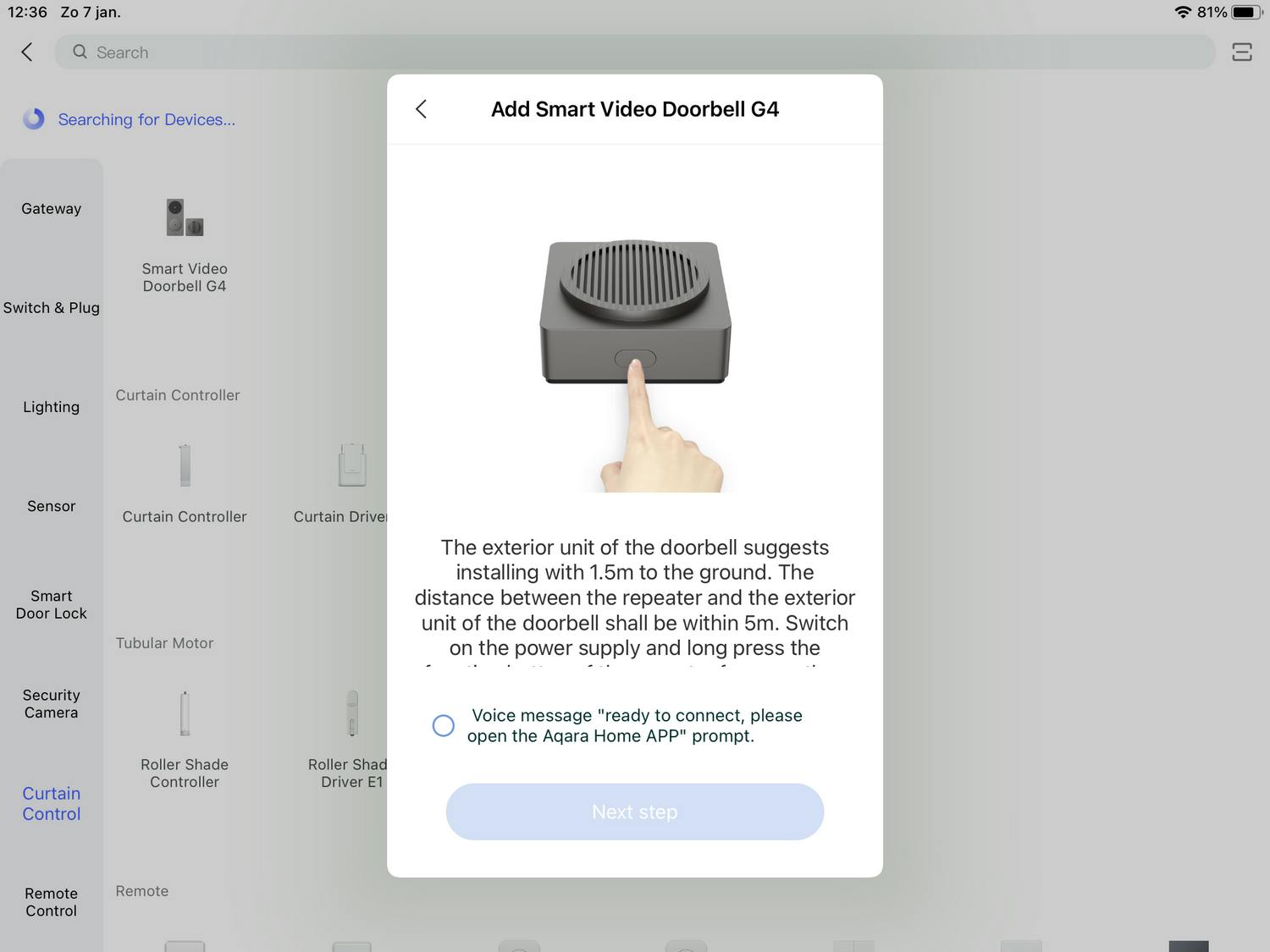 De Aqara-app op de iPad om apparaten toe te voegen