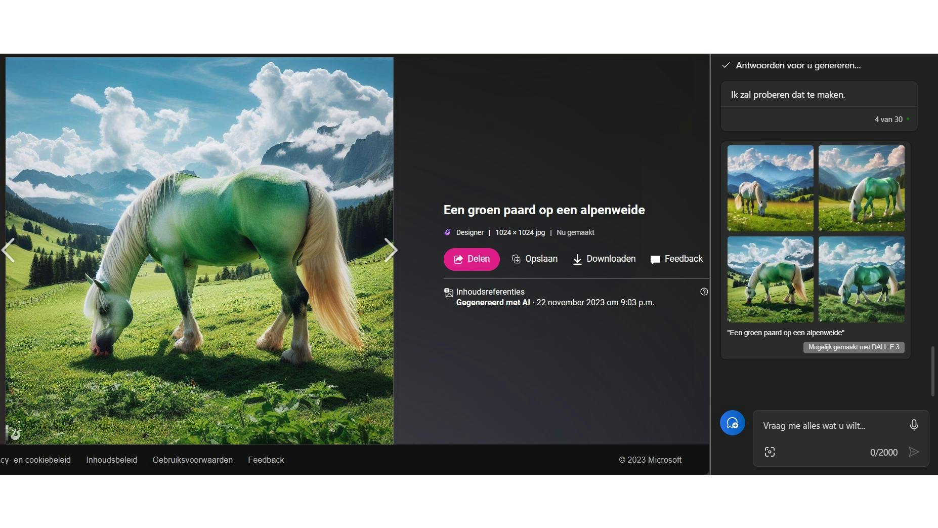 Het is met Copilot zelfs mogelijk om afbeeldingen te creëren.