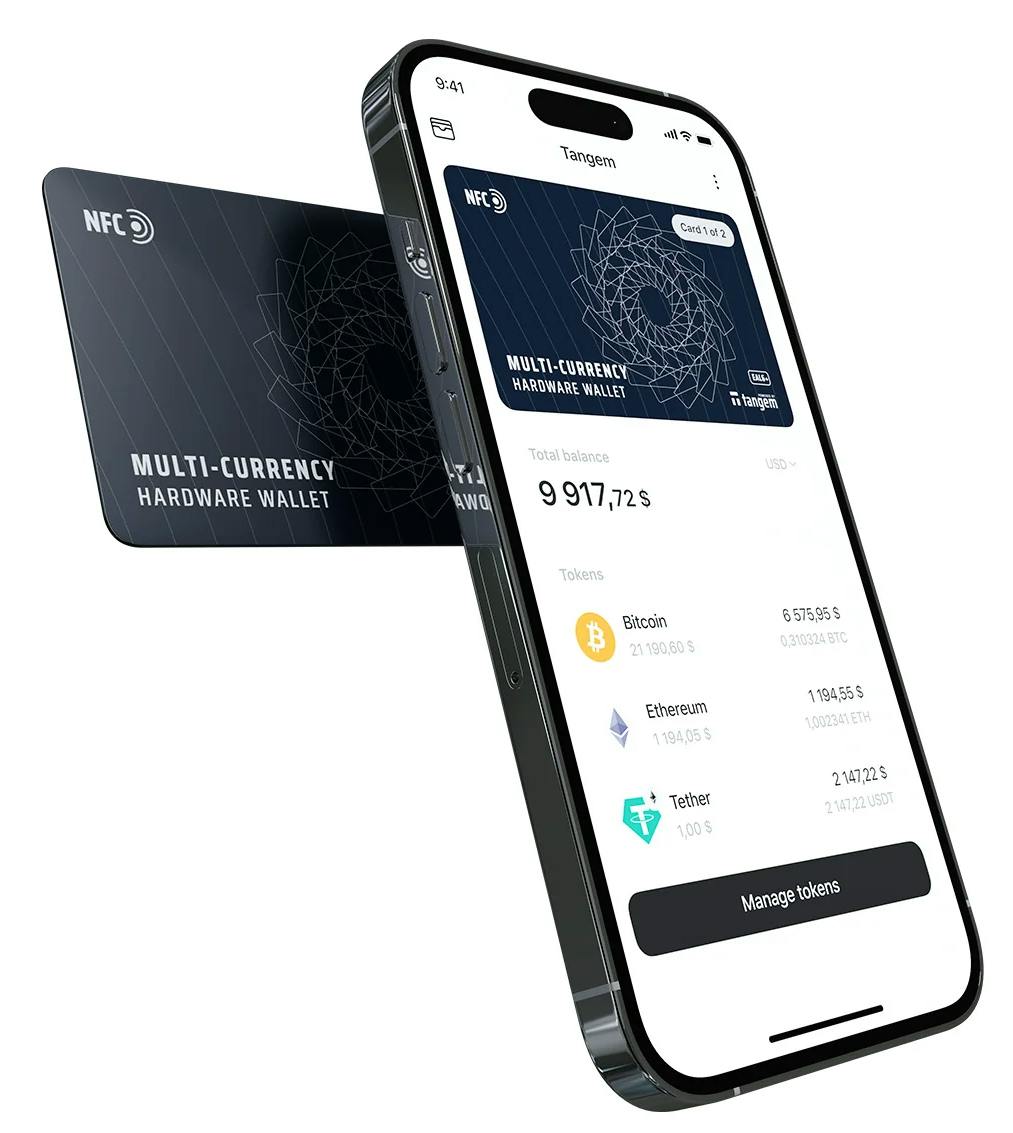 De Tangem-hardware-wallet communiceert via NFC met je smartphone.