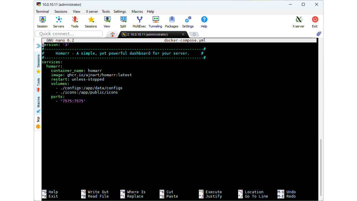 We gebruiken Docker Compose voor het starten van Homarr.