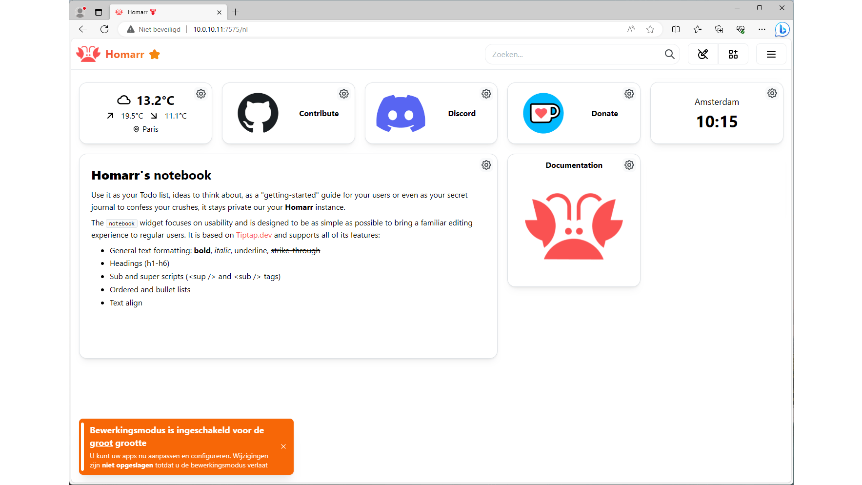 Na de installatie is een eenvoudige startpagina voor je gemaakt.