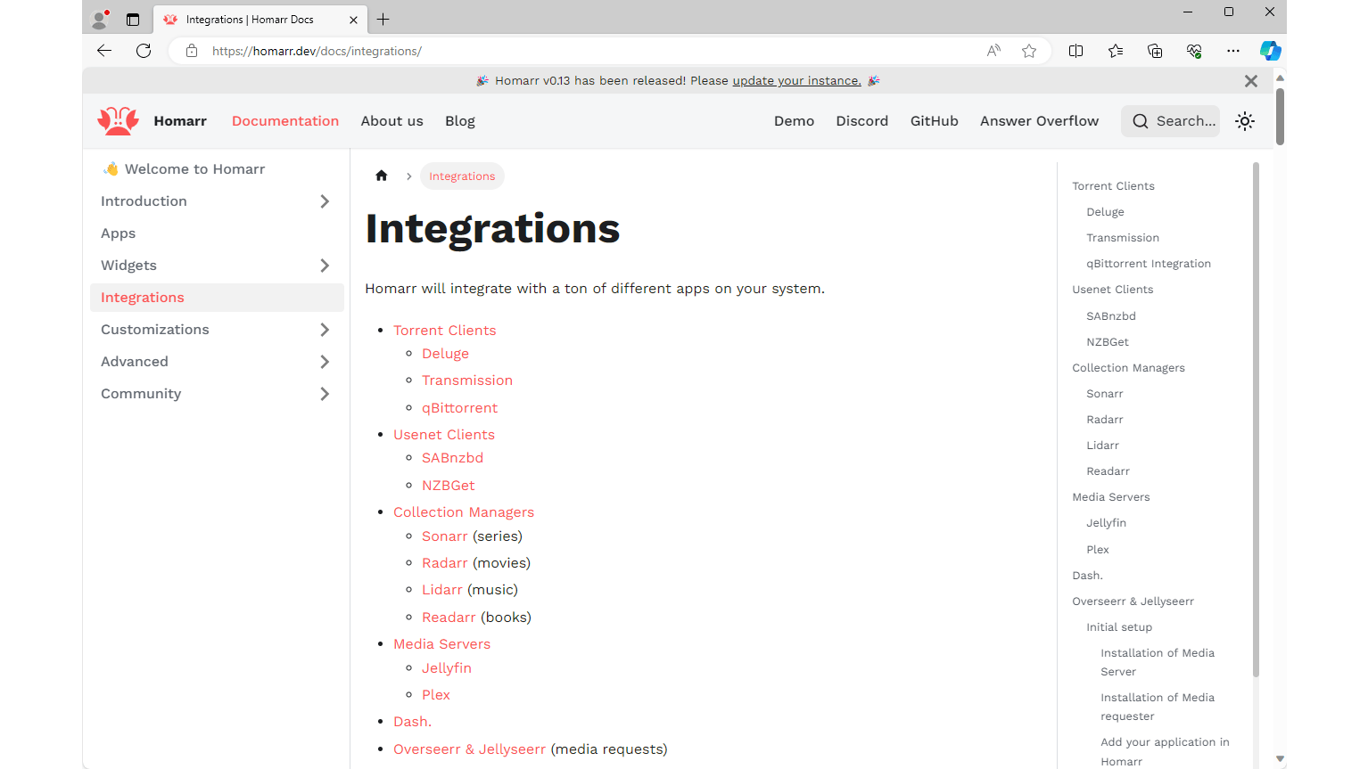 Voor sommige apps is diepere integratie in Homarr mogelijk.