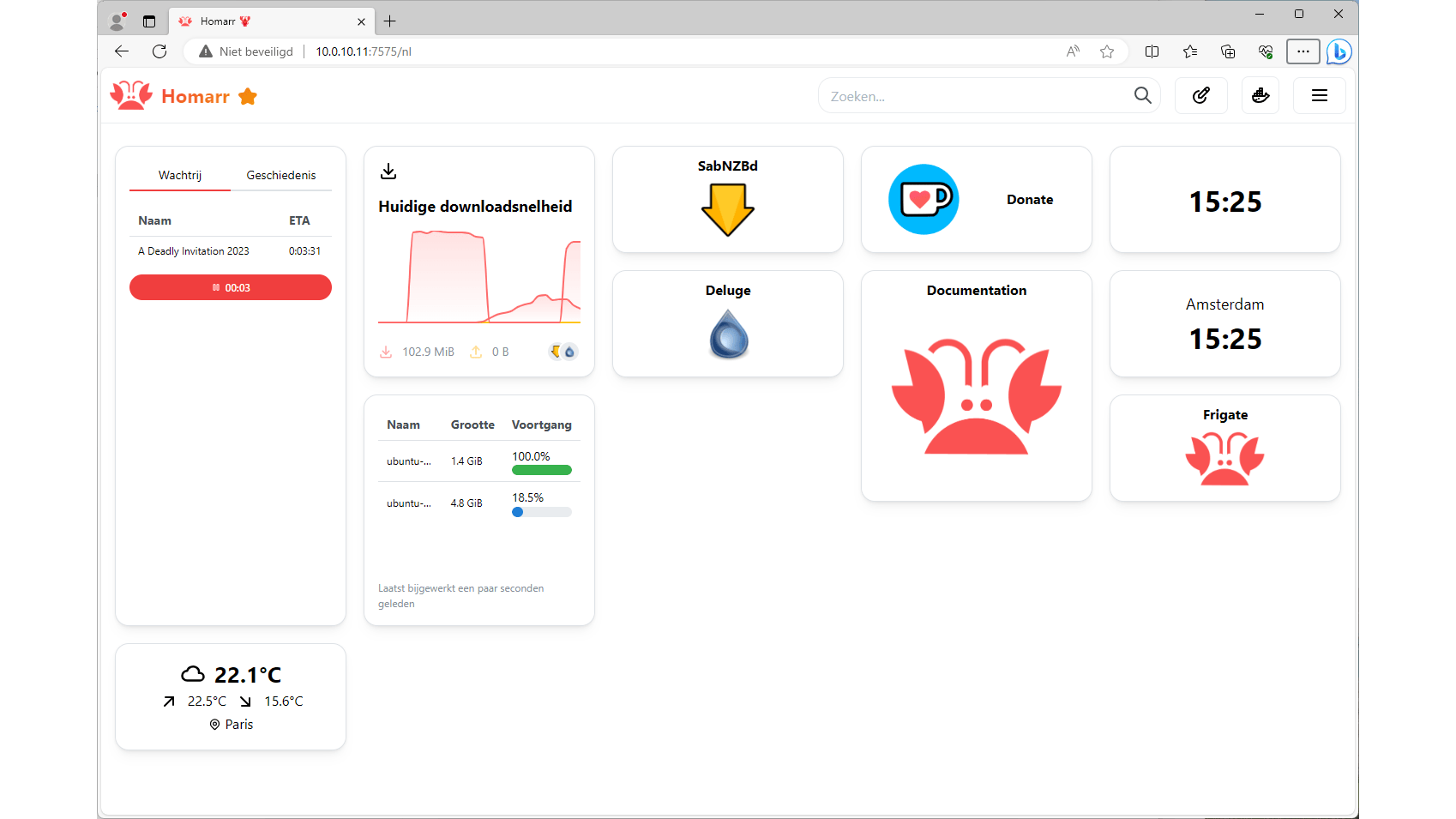 Via widgets kun je zicht houden op de downloads en downloadsnelheid.