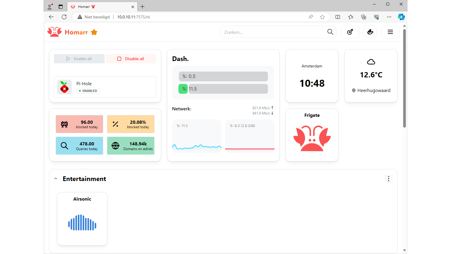 Als je PiHole gebruikt, kun je de statistieken ervan aan je dashboard toevoegen.