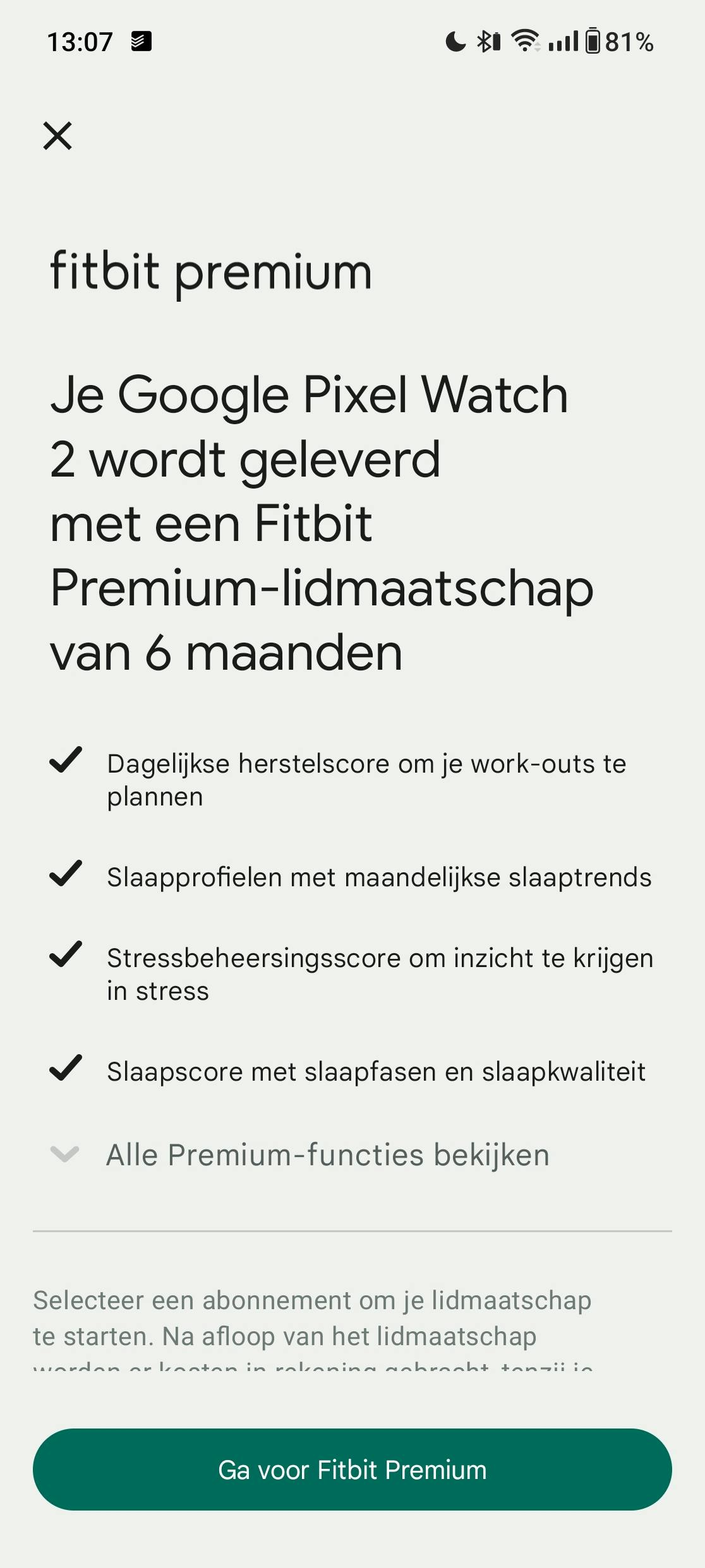 Wie alle gezondheidsfuncties van de Pixel Watch 2 wil gebruiken, moet 9 euro per maand betalen.