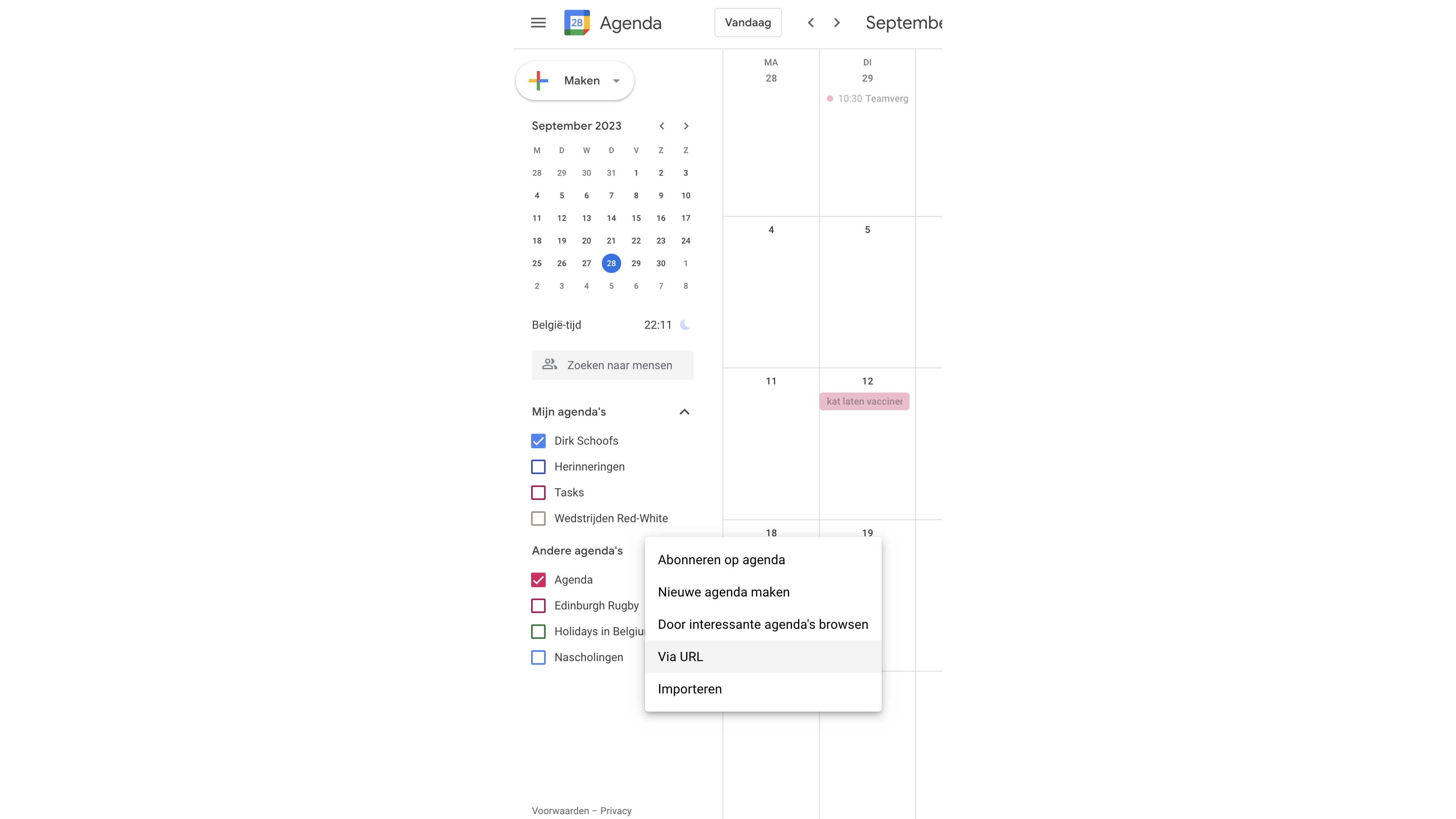 Voeg en nieuwe agenda toe via de url.