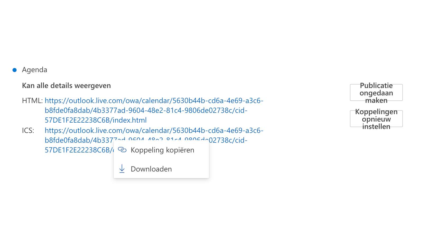 Kopieer de ics-koppeling in Outlook.