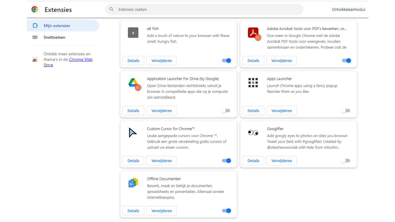 Hier kun je extensies beheren en dus ook eenvoudig aan- en uitschakelen.