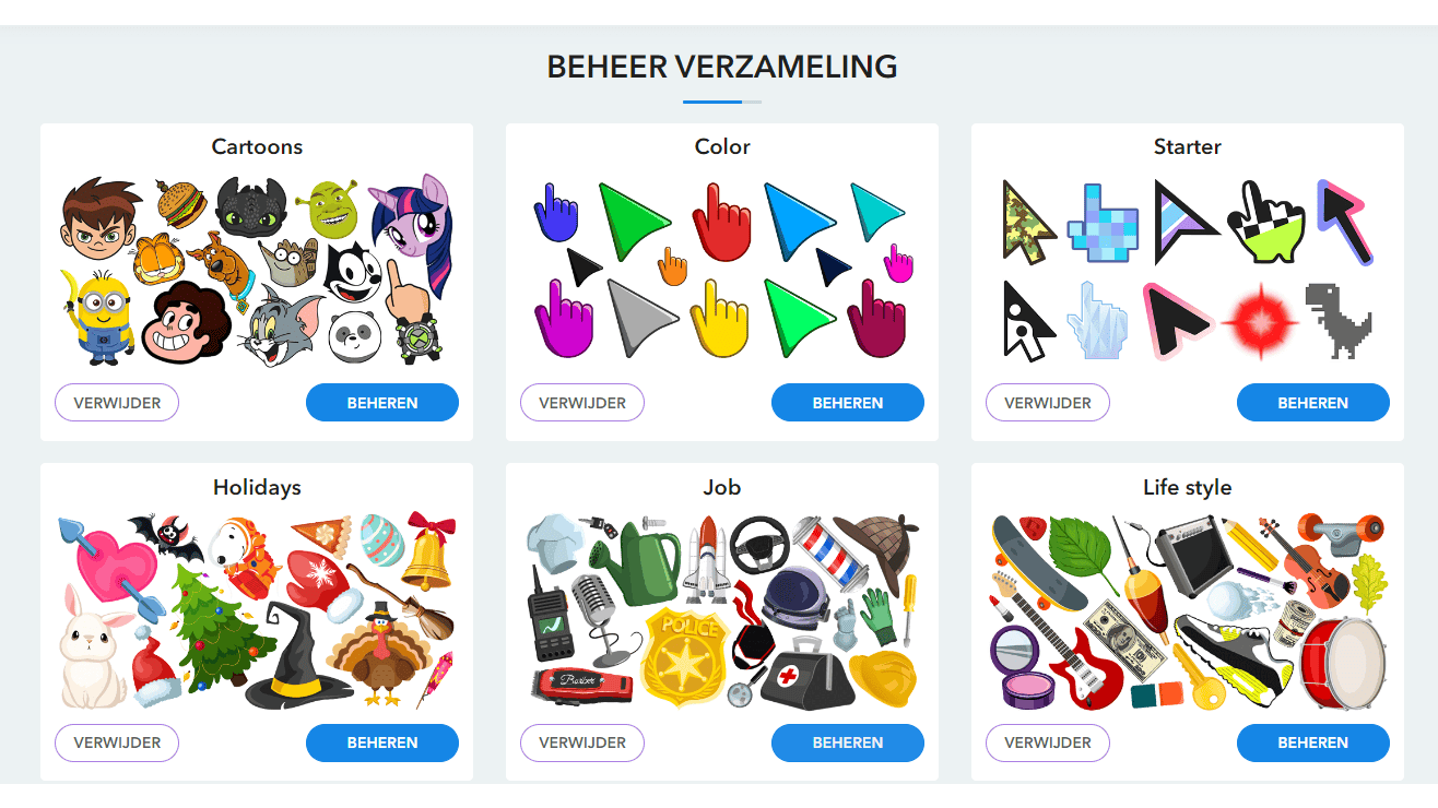 Naast de set cursors van de extensie kun je nog meer sets downloaden via de website.
