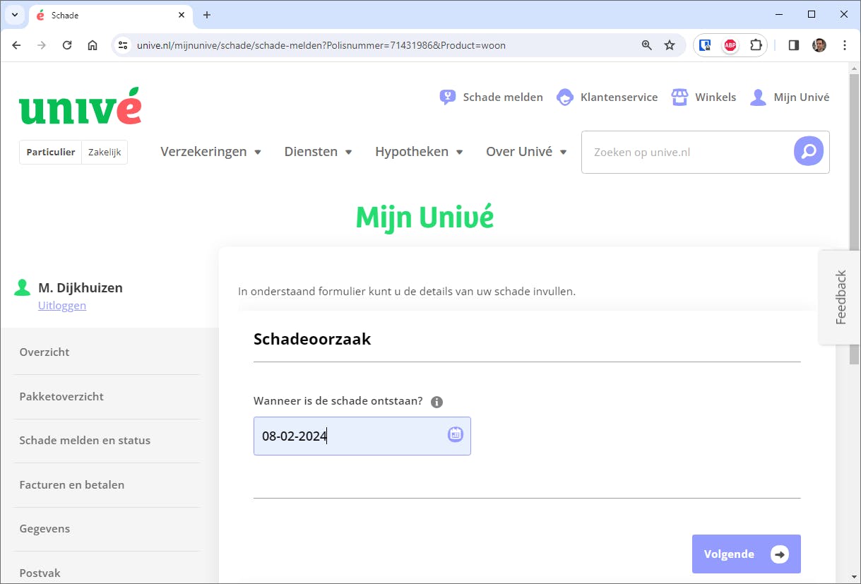 Schade melden bij Univé via online formulier