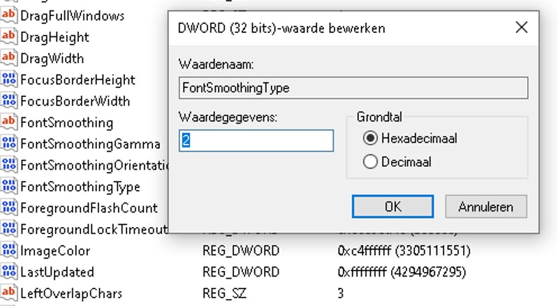 Wijzig de waarde 2 in 0.
