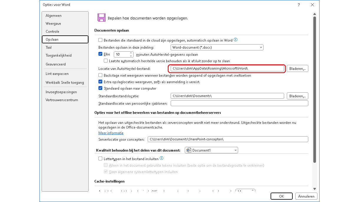 Hier vind je het pad naar de back-up-bestanden.