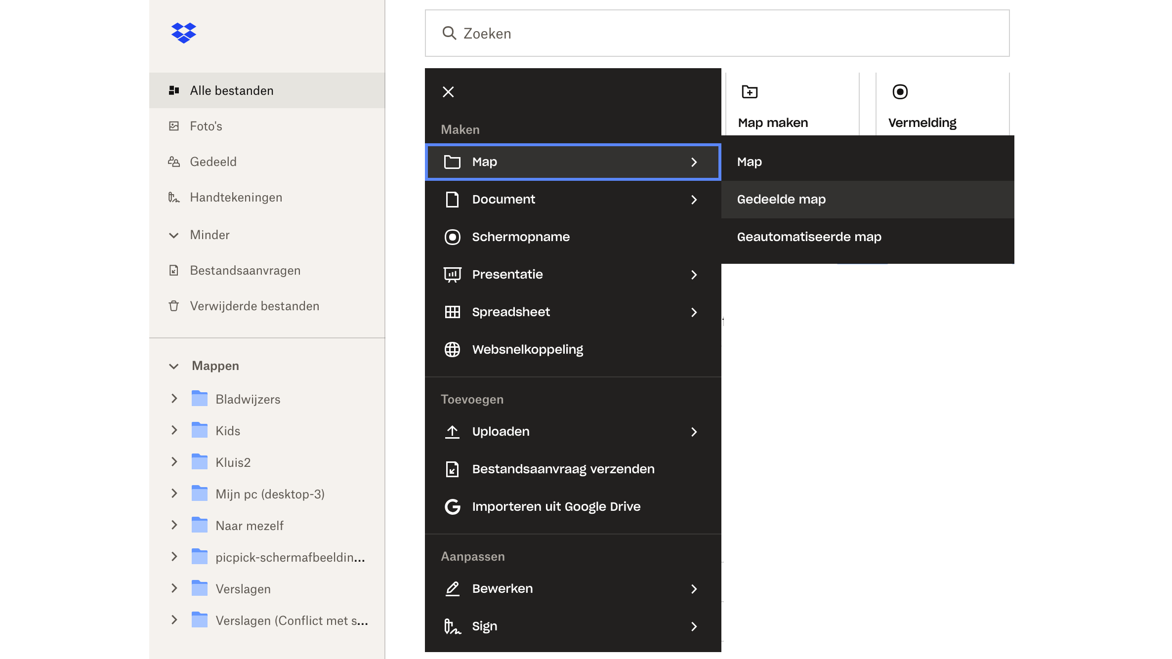 Maak in je secundaire Dropbox-account een map die je deelt met je primaire Dropbox-account.