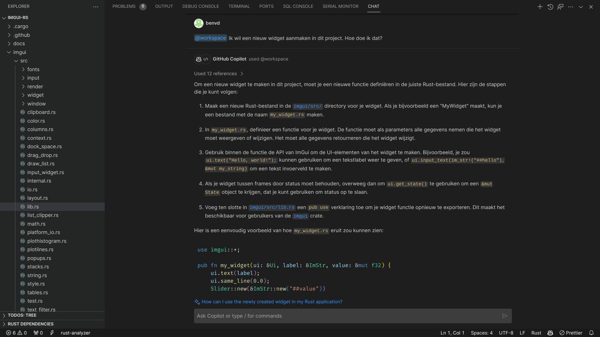 Github Copilot aan het werk in Visual Studio Code.