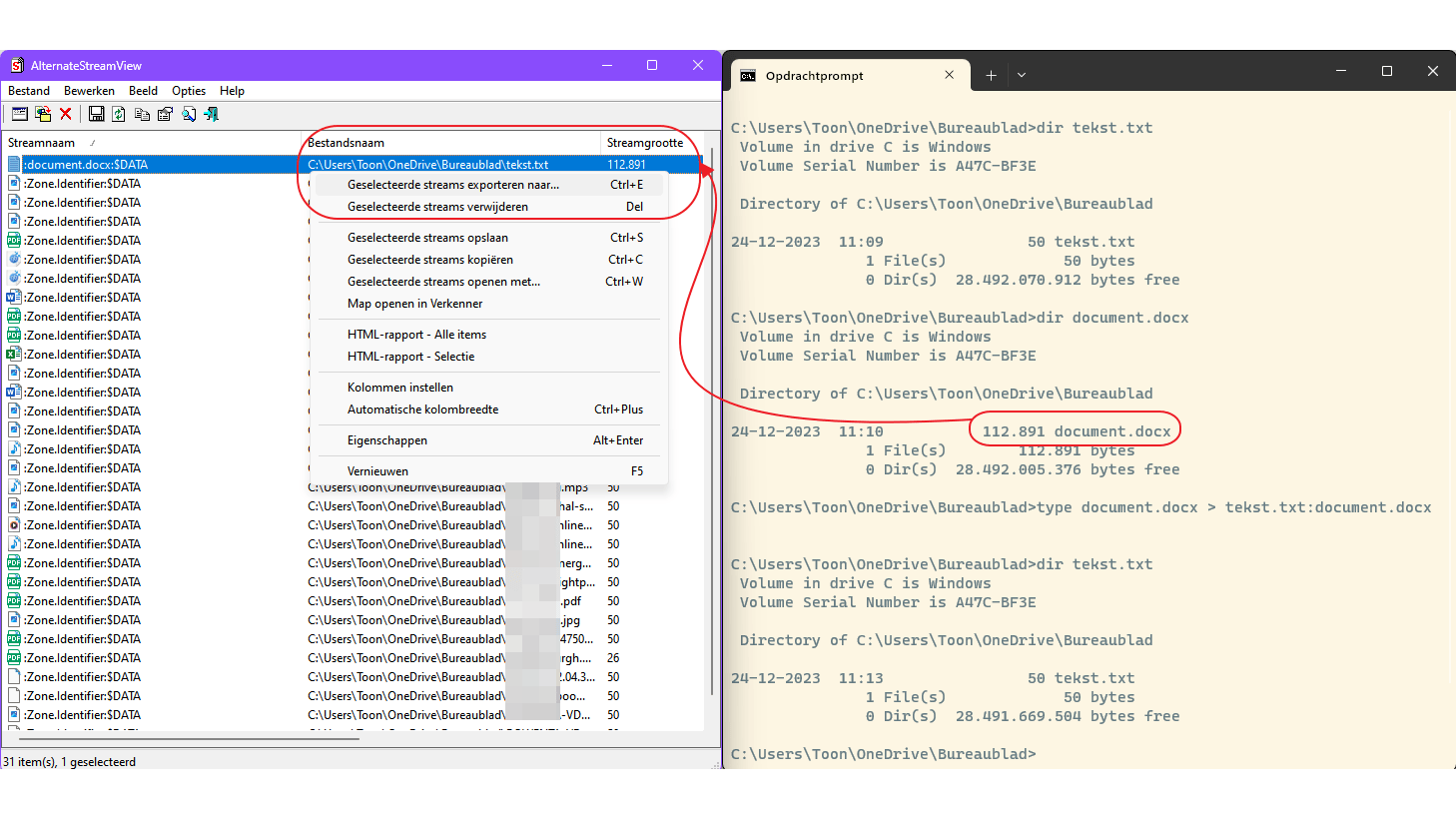 Stop een boodschap in een bestand zonder de bestandsgrootte te wijzigen.