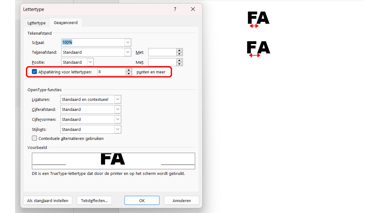 Hier hebben we een afspatiëring van 8 punten toegepast.