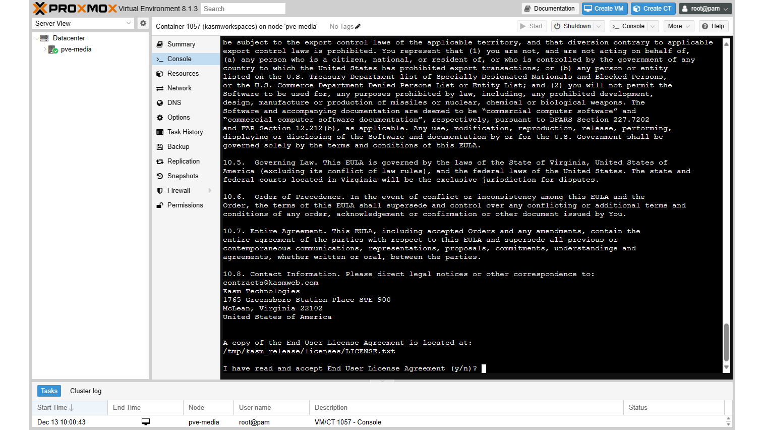 Hier installeren we Kasm Workspaces in een Linux-container.