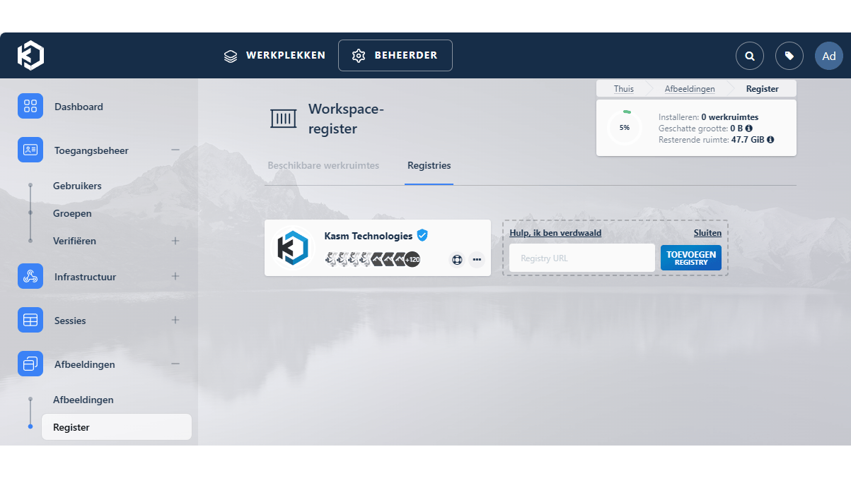 Je kunt eventueel extra bronnen voor workspaces opgeven.