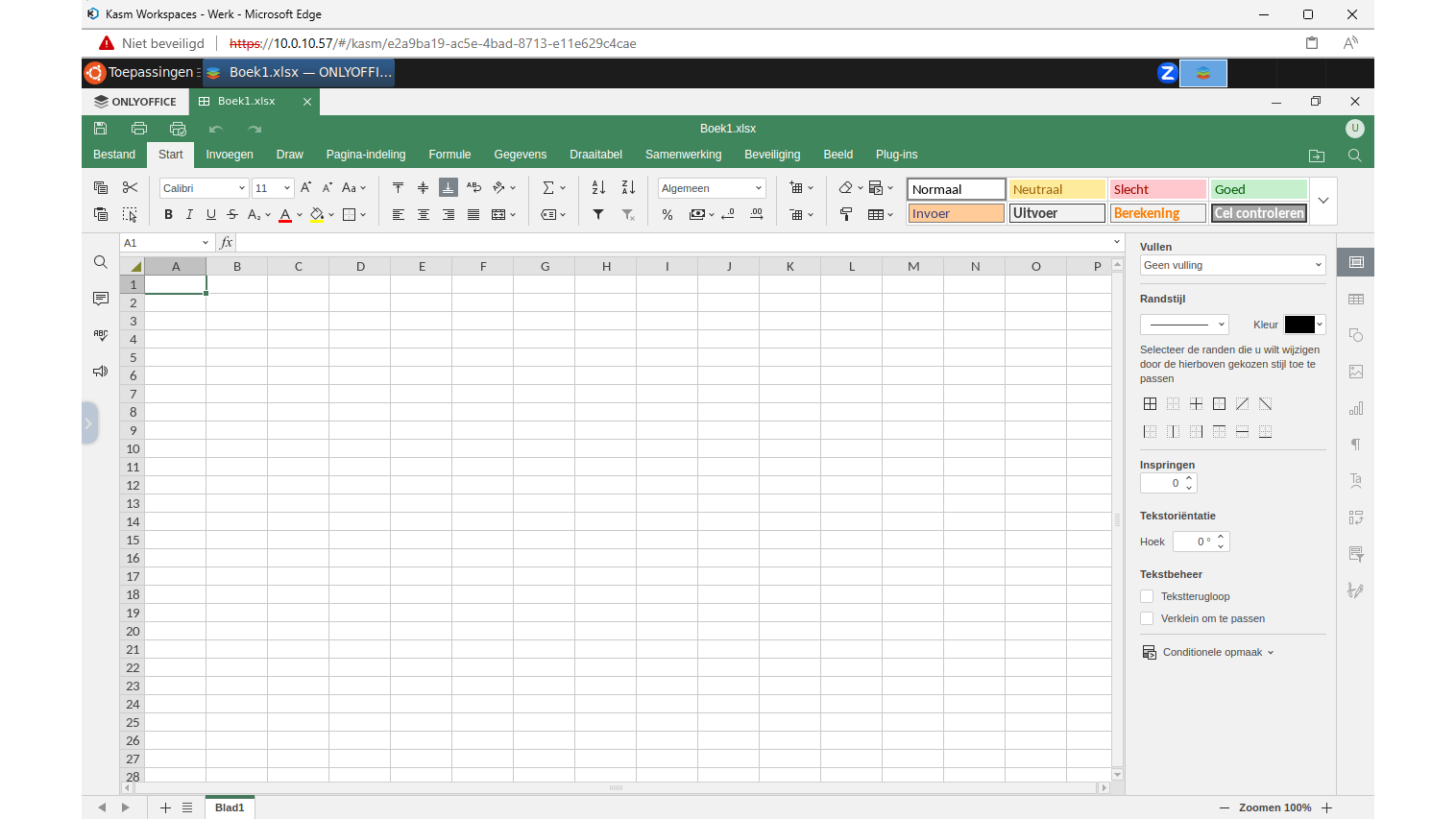 Een spreadsheet in het Office-pakket OnlyOffice binnen Ubuntu Jammy.