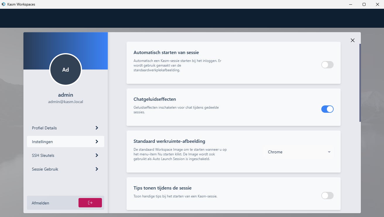 De eerste keer selecteer je de standaard workspace.