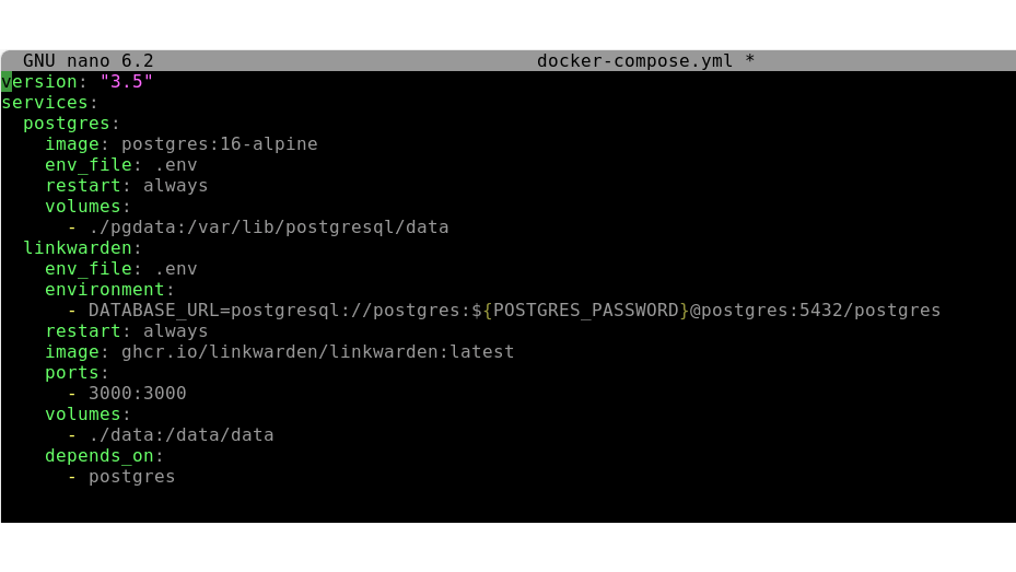 Bestudeer eventueel het docker-compose.yml-bestand dat Linkwarden gebruikt.