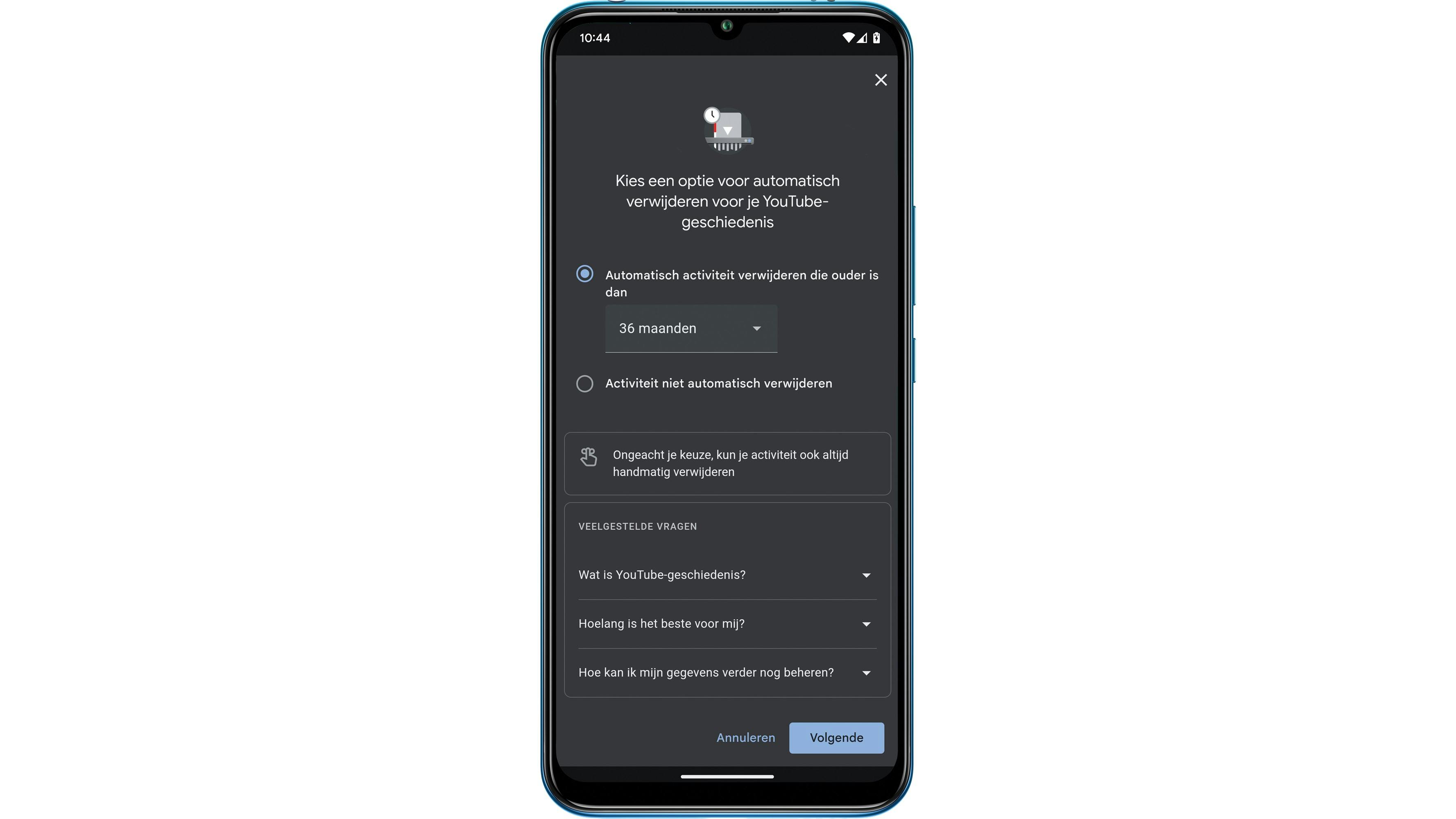 Je kunt de geschiedenis automatisch opschonen op gezette momenten.