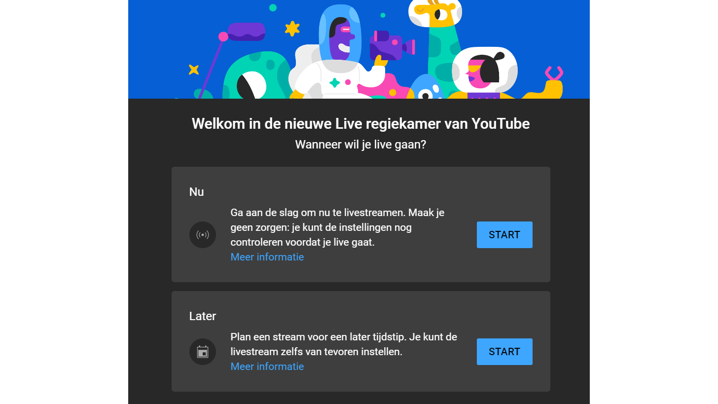 De wizard helpt met het opzetten van een live-sessie.