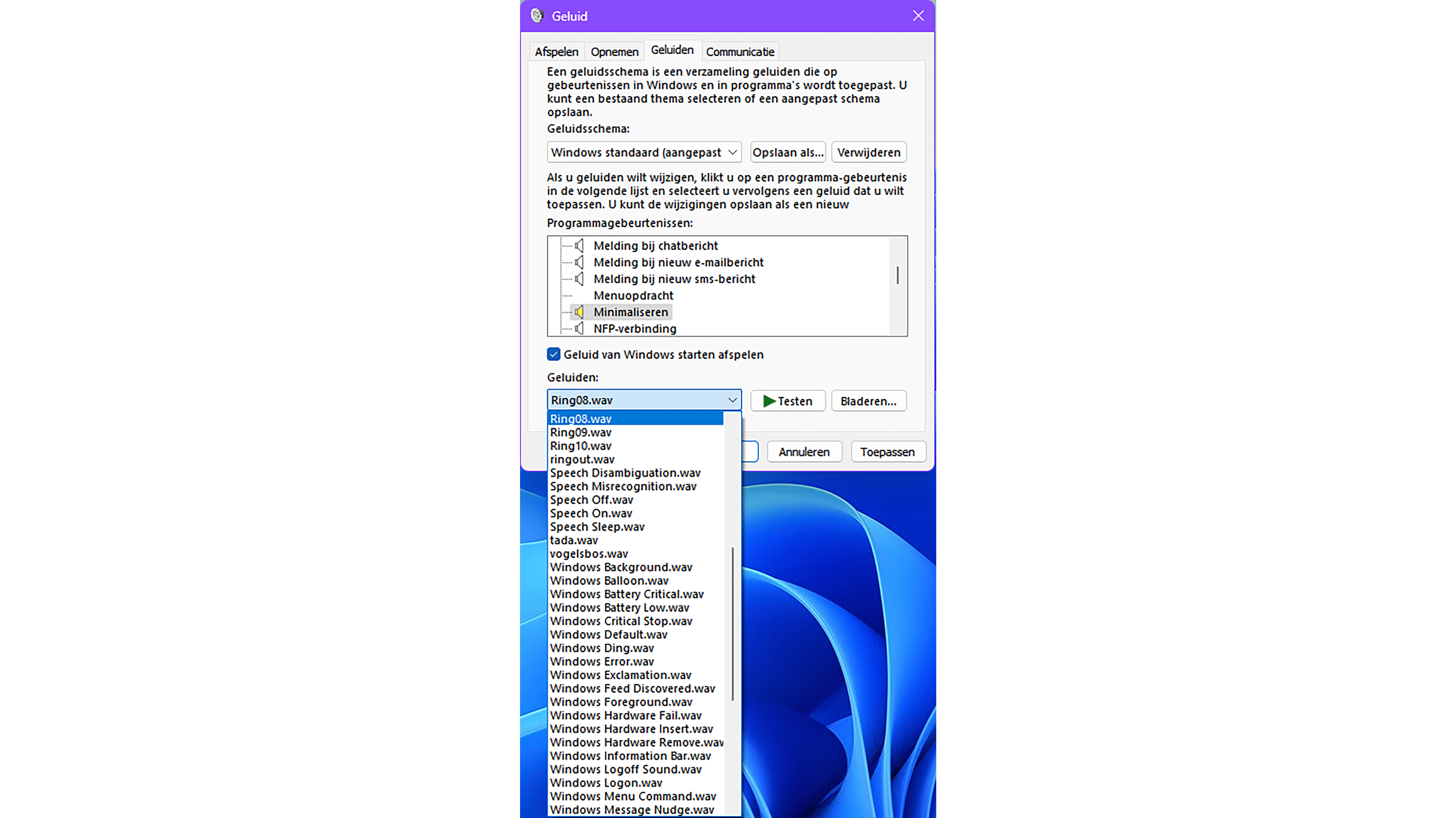 Een ander systeemgeluid instellen vergt weinig meer dan enkele muisklikken.