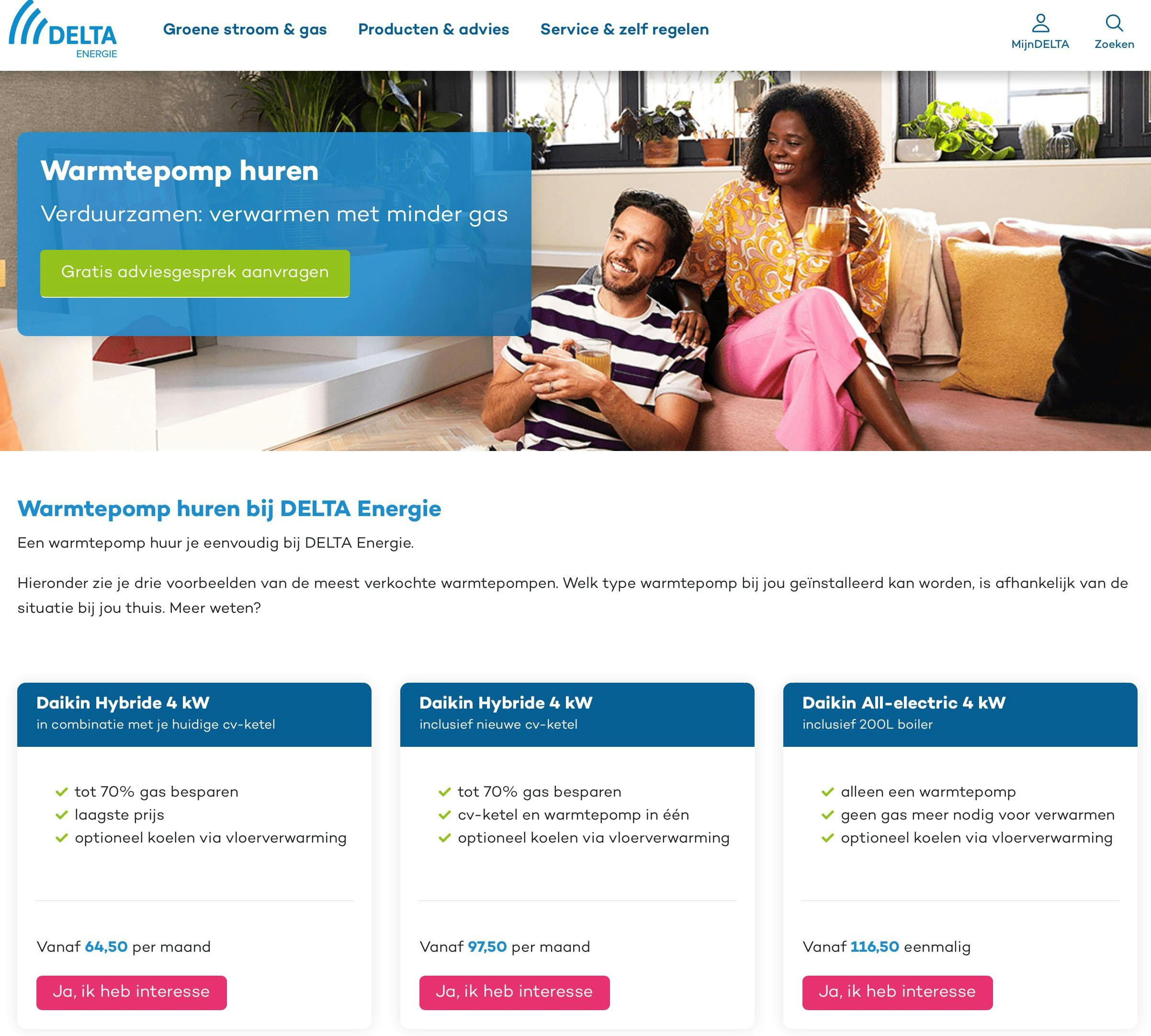 Warmtepomp te huur bij Delta