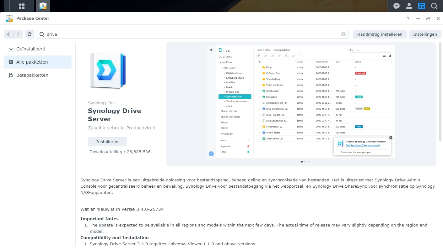 Installeer extra functionaliteit vanuit de software-winkel op de NAS.