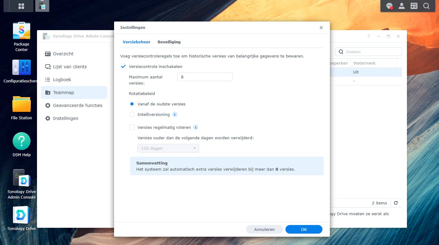 Met de geavanceerde functie voor versiecontrole bepaal je hoeveel gewijzigde versies van een bestand bewaard blijven.