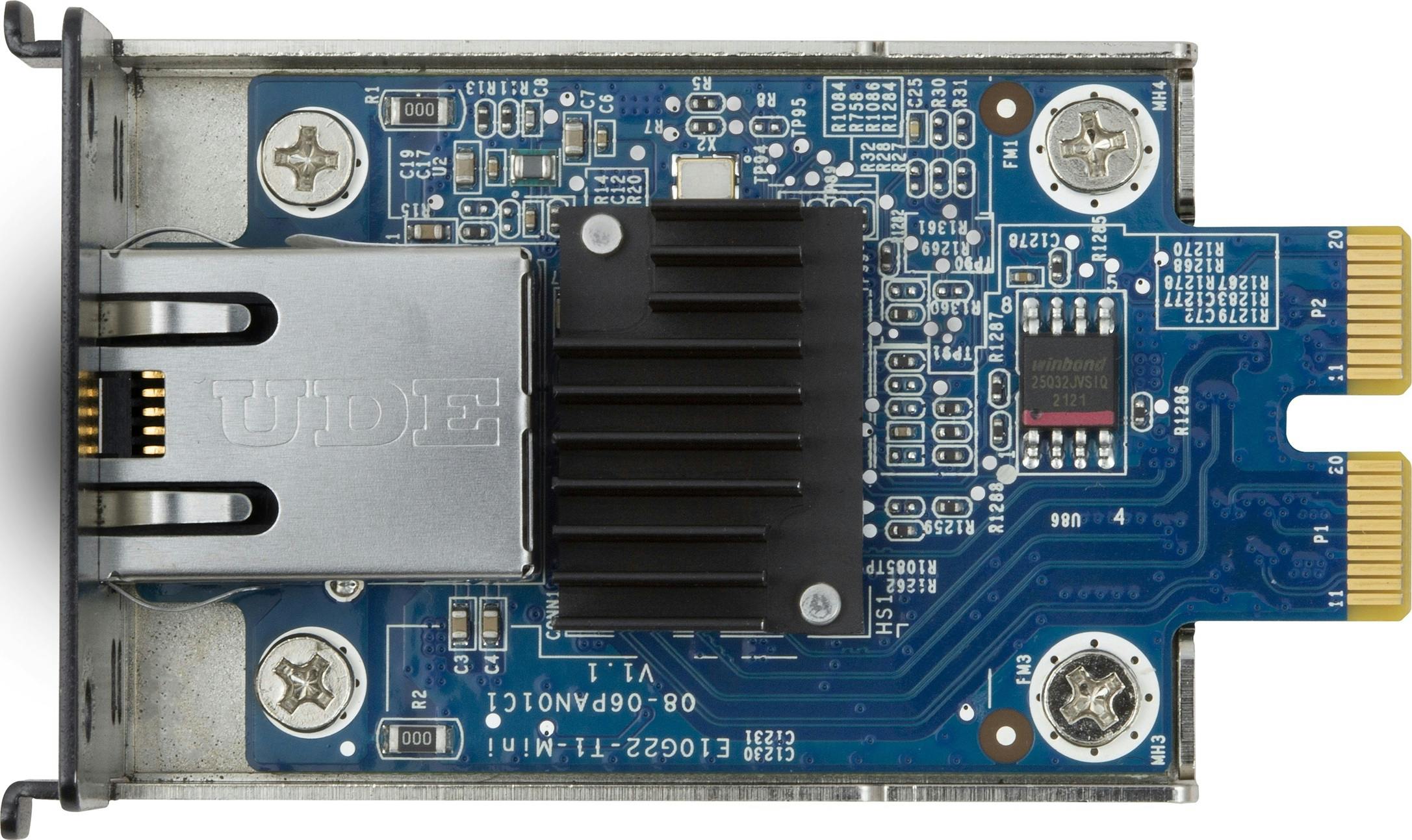 De E10G22-T1-Mini is een 10Gbit/s-netwerkmodule voor DS-modellen met een PCIe-slot.