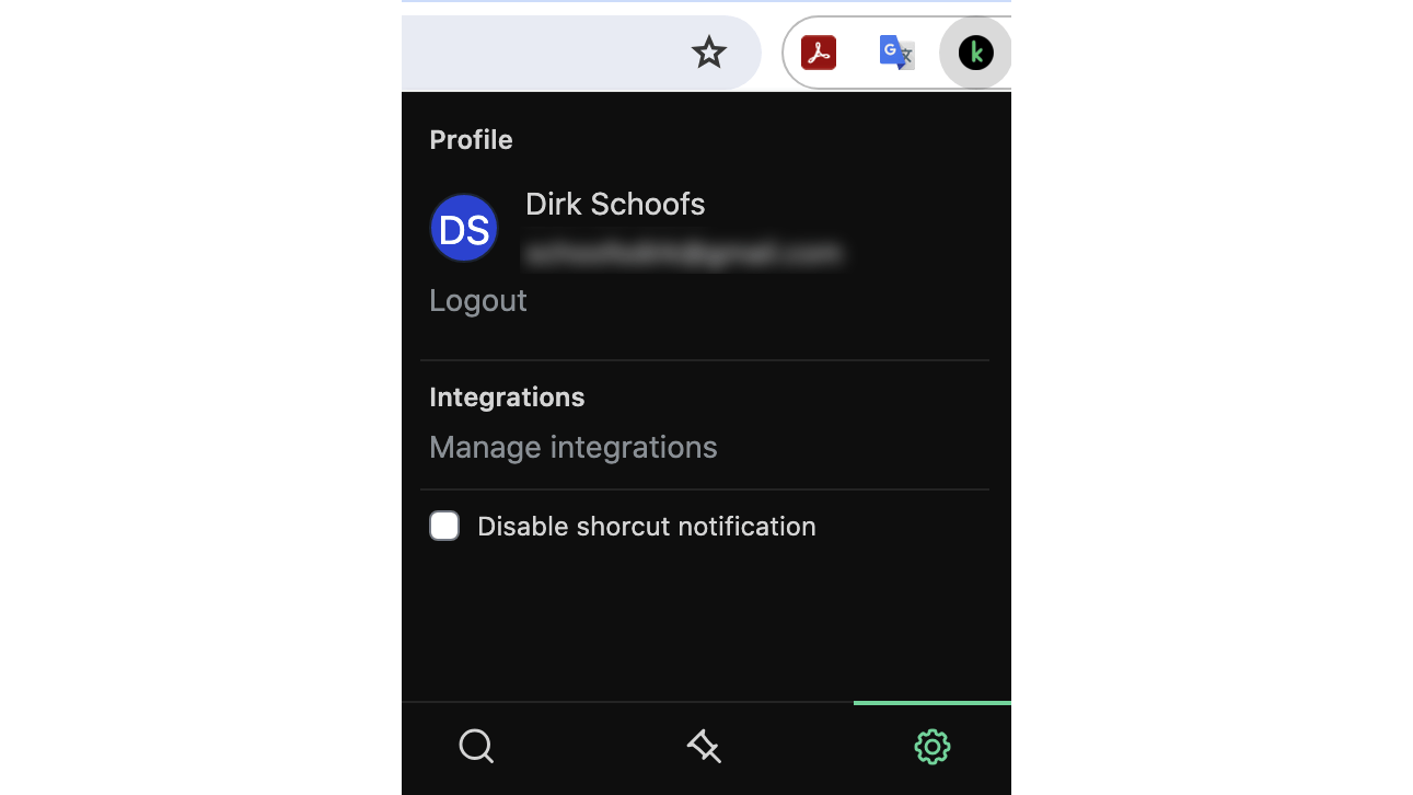 Via de knop Manage integrations kun je de accounts selecteren die je wilt koppelen.