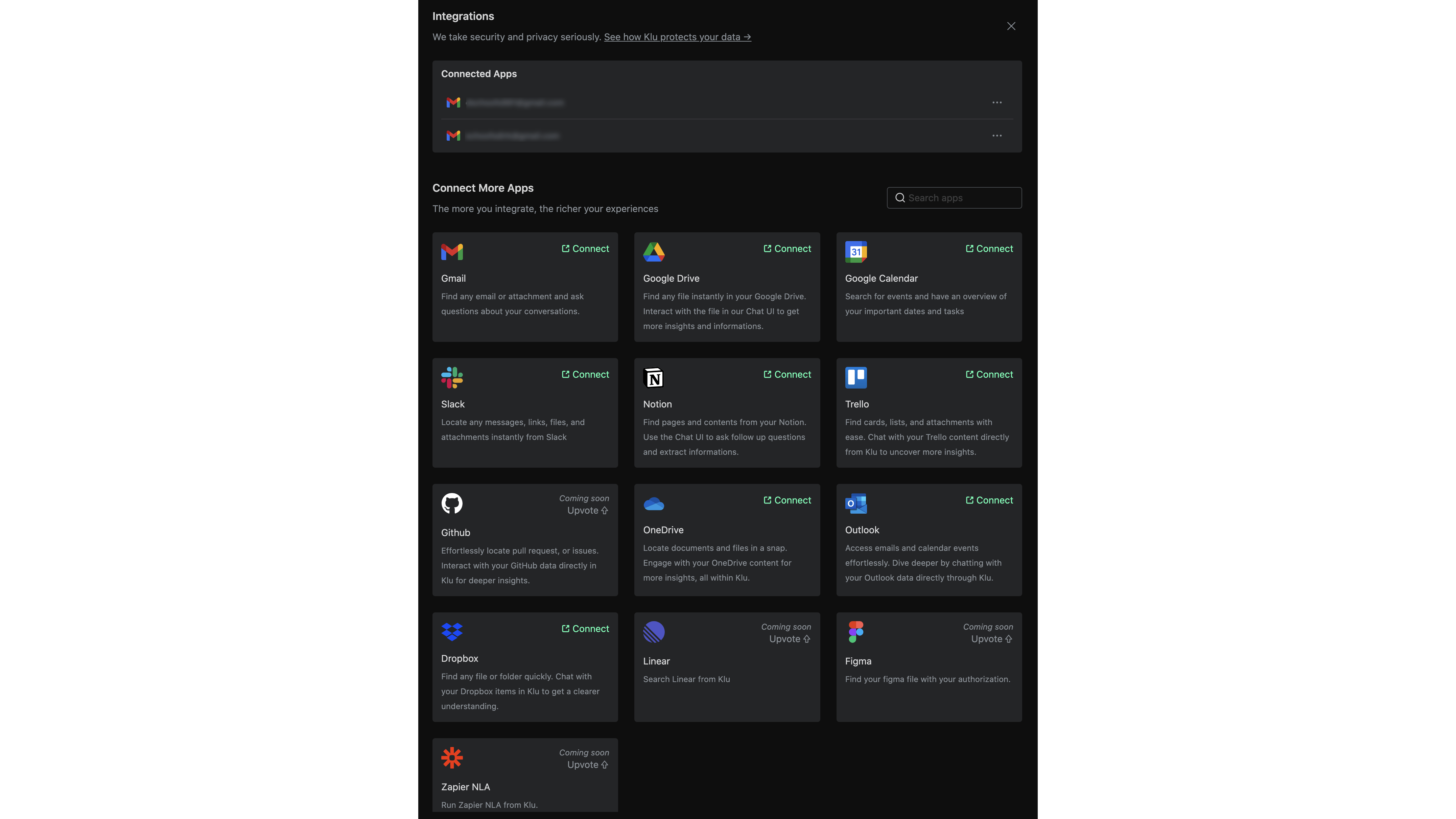 Bovenin lees je welke accounts je hebt gekoppeld.