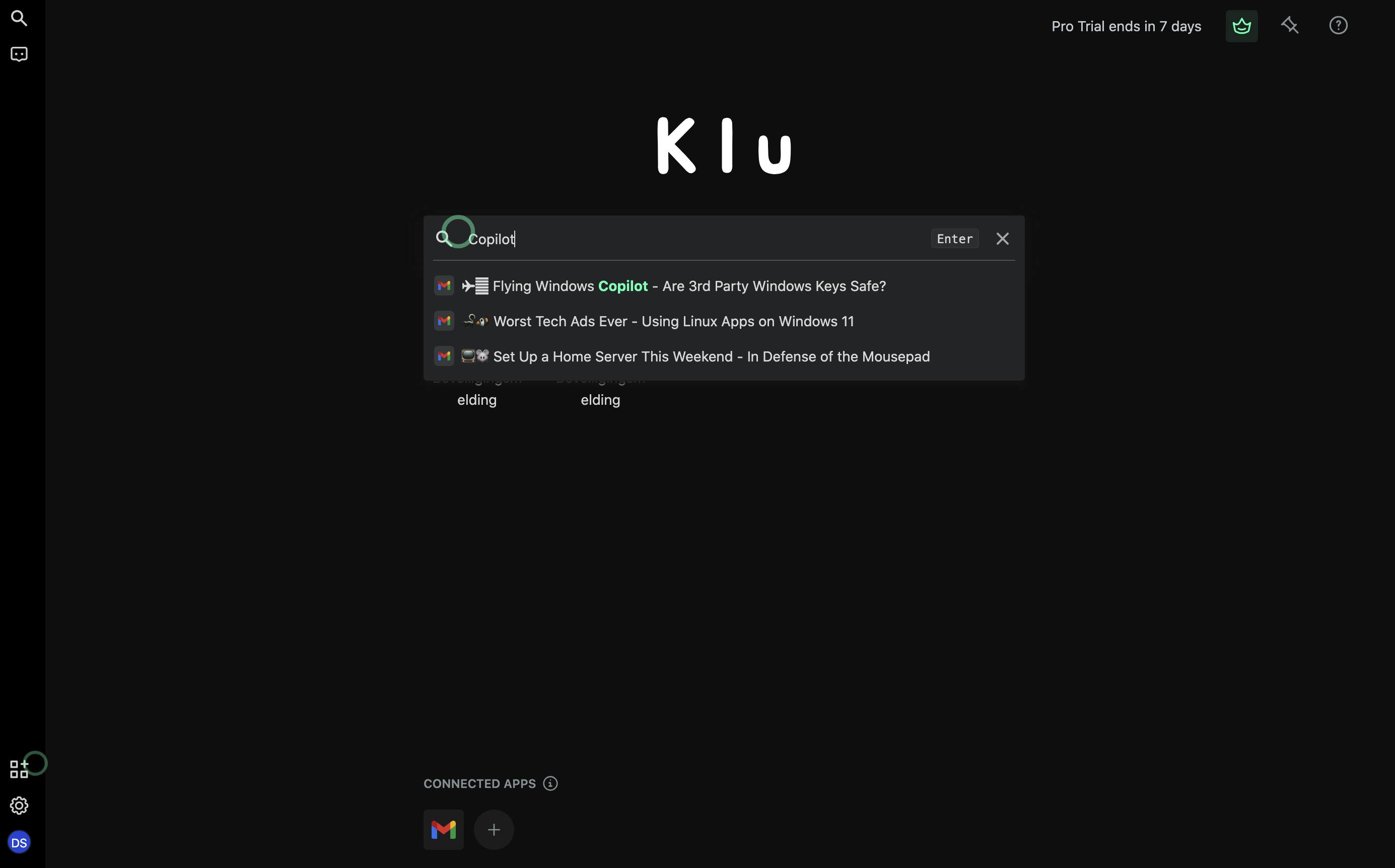 Klu toont de resultaten uit verschillende accounts.