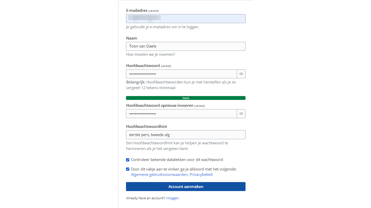 Scherm je Bitwarden-account af met een stevig hoofdwachtwoord.