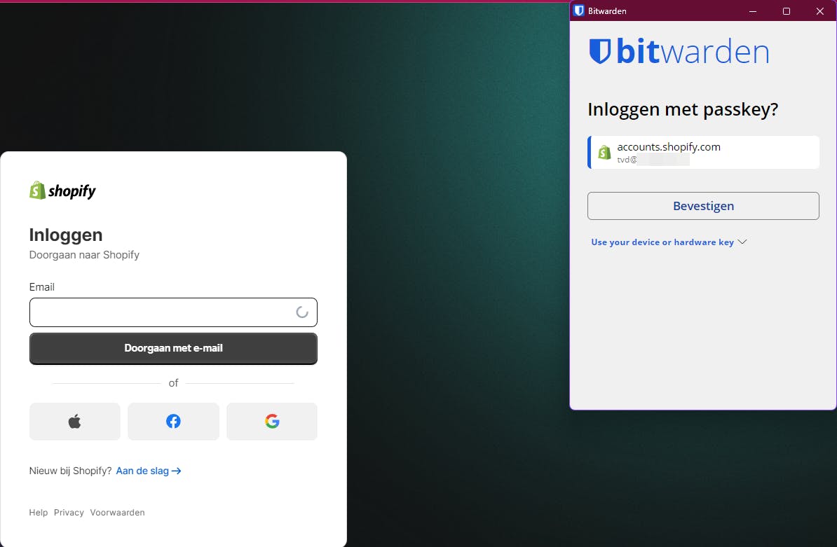 Bitwarden herkent dat je voor deze dienst een passkey hebt opgeslagen.