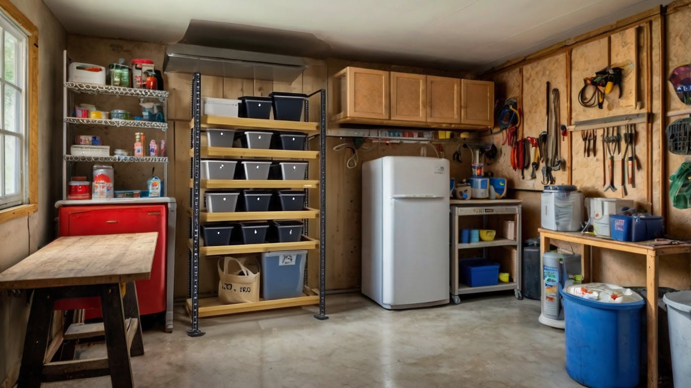 Garage met een kleine koelkast