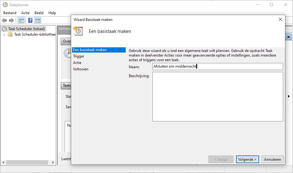 Geef de nieuwe taak een duidelijke naam.