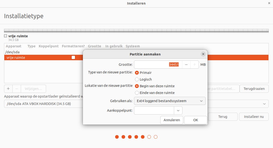 Als je dit absoluut wilt, kun je tijdens de installatie zelf de nodige Linux-partities aanmaken.