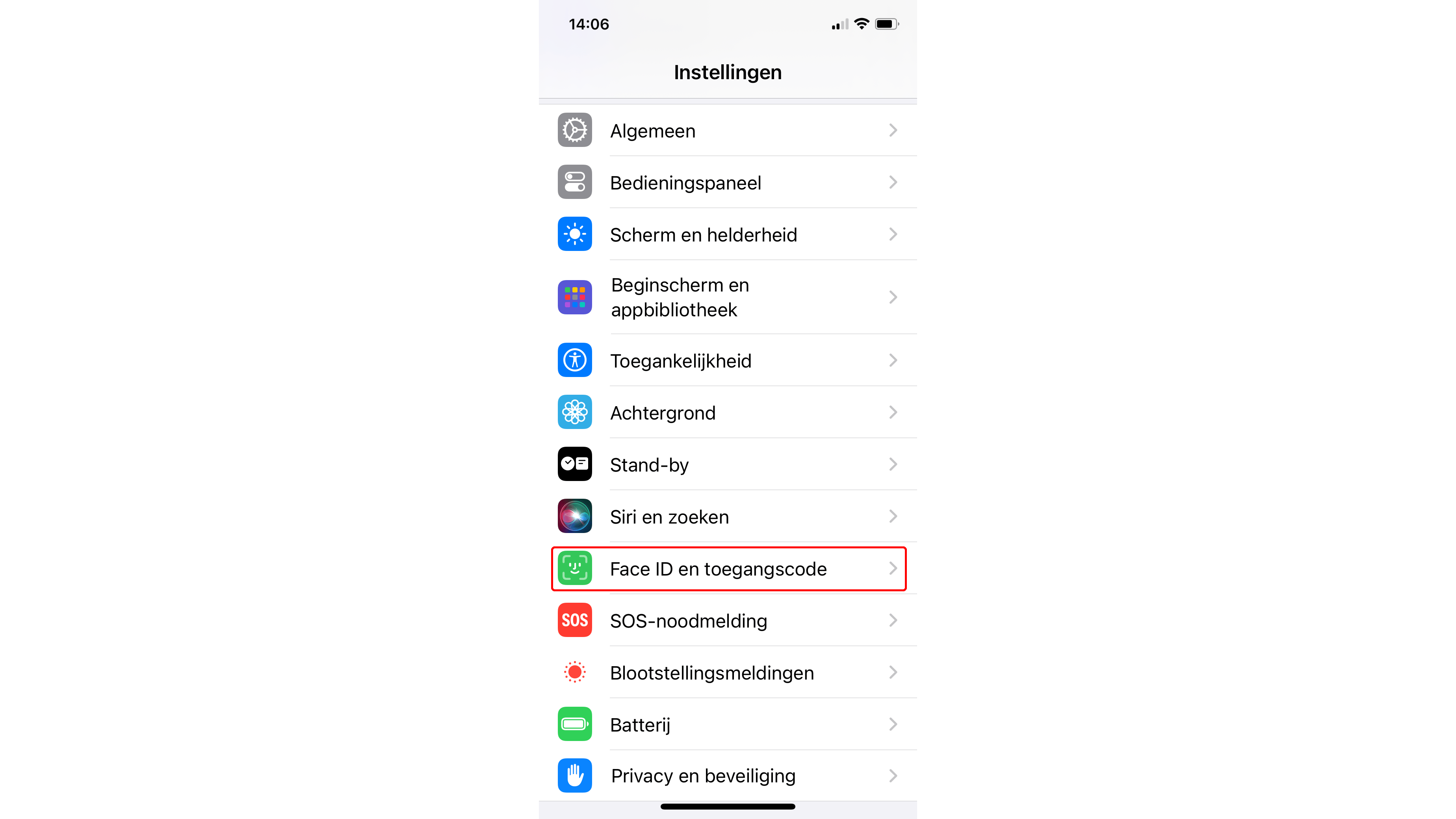Open de beveiligingsinstelling Face ID en toegangscode.