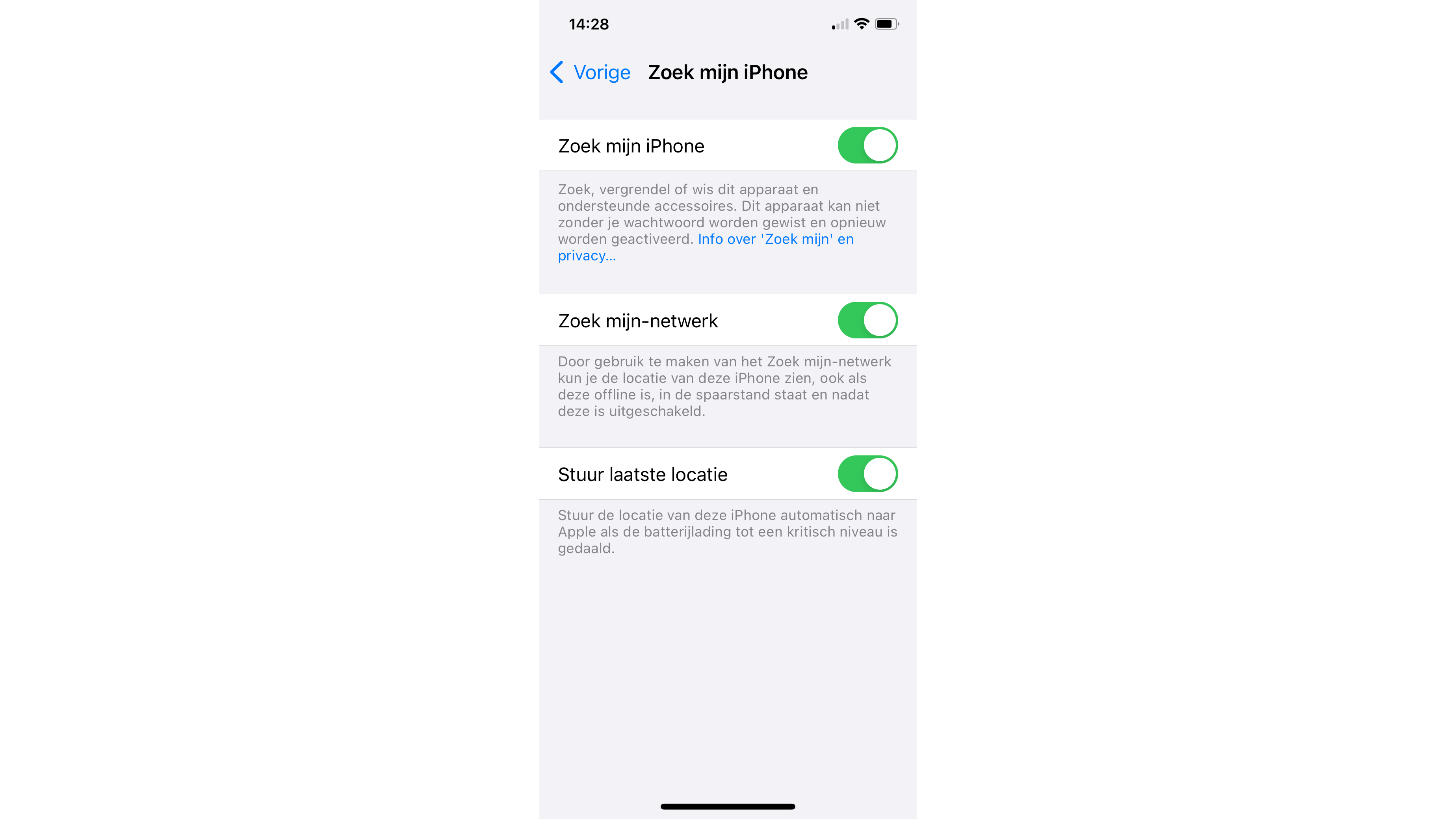 Zorg dat de iPhone steeds zijn laatste locatie doorstuurt voordat de batterij leeg is.