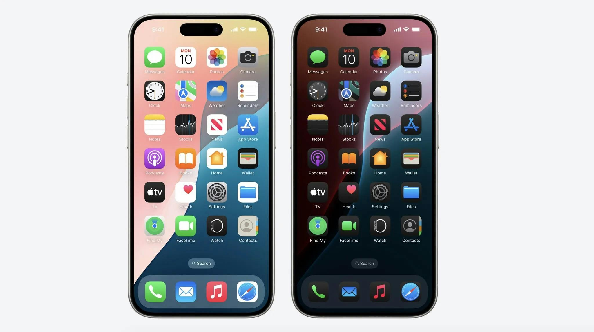 In de donkere modus (rechts) gaat je iPhone donkere iconen gebruiken