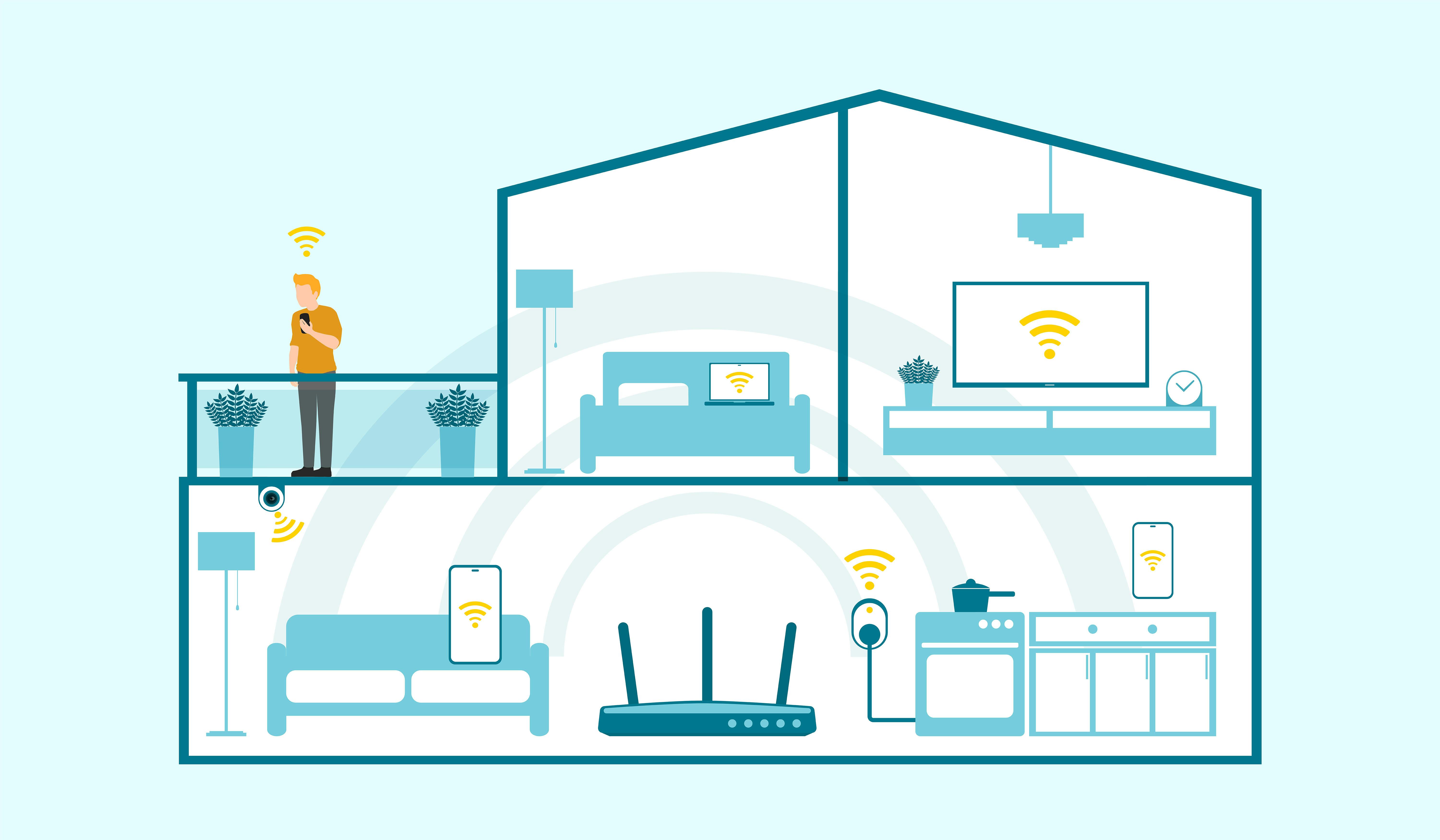 Hogere frequenties bieden meer bandbreedte in een kamer, maar door obstakels als muren neemt je bereik af.