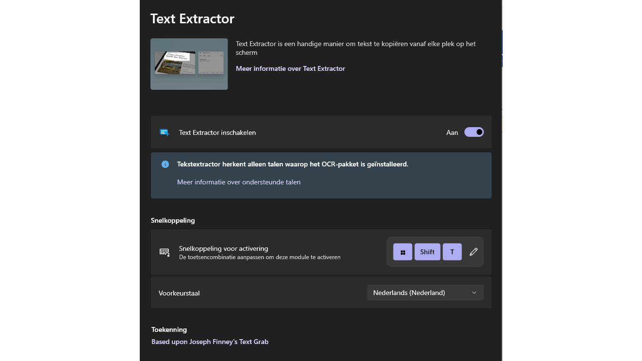Gebruik Tekst Extractor van Windows PowerToys.