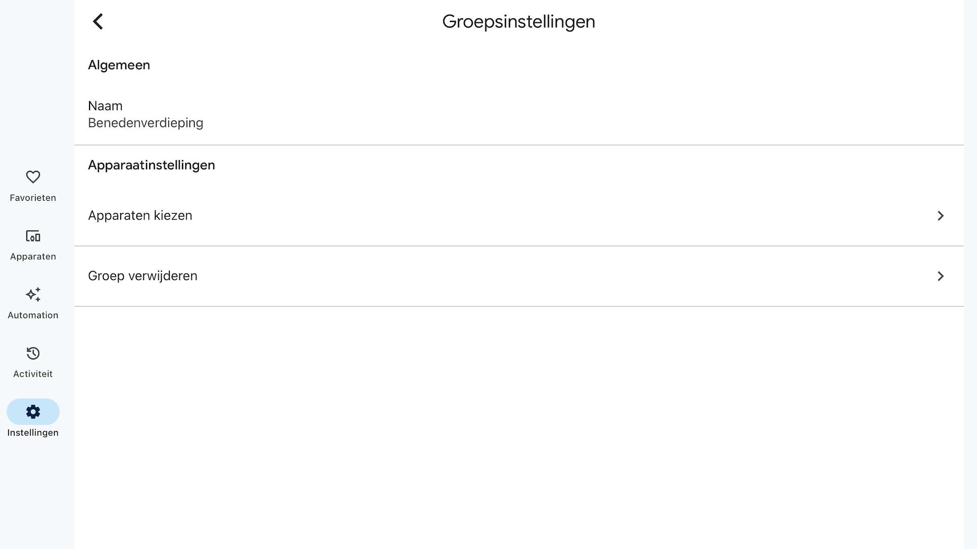 Screenshot groepsinstellingen in Google Home