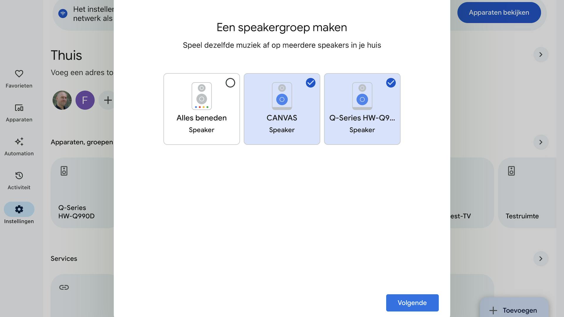 Screenshot speakergroep maken in Google Home