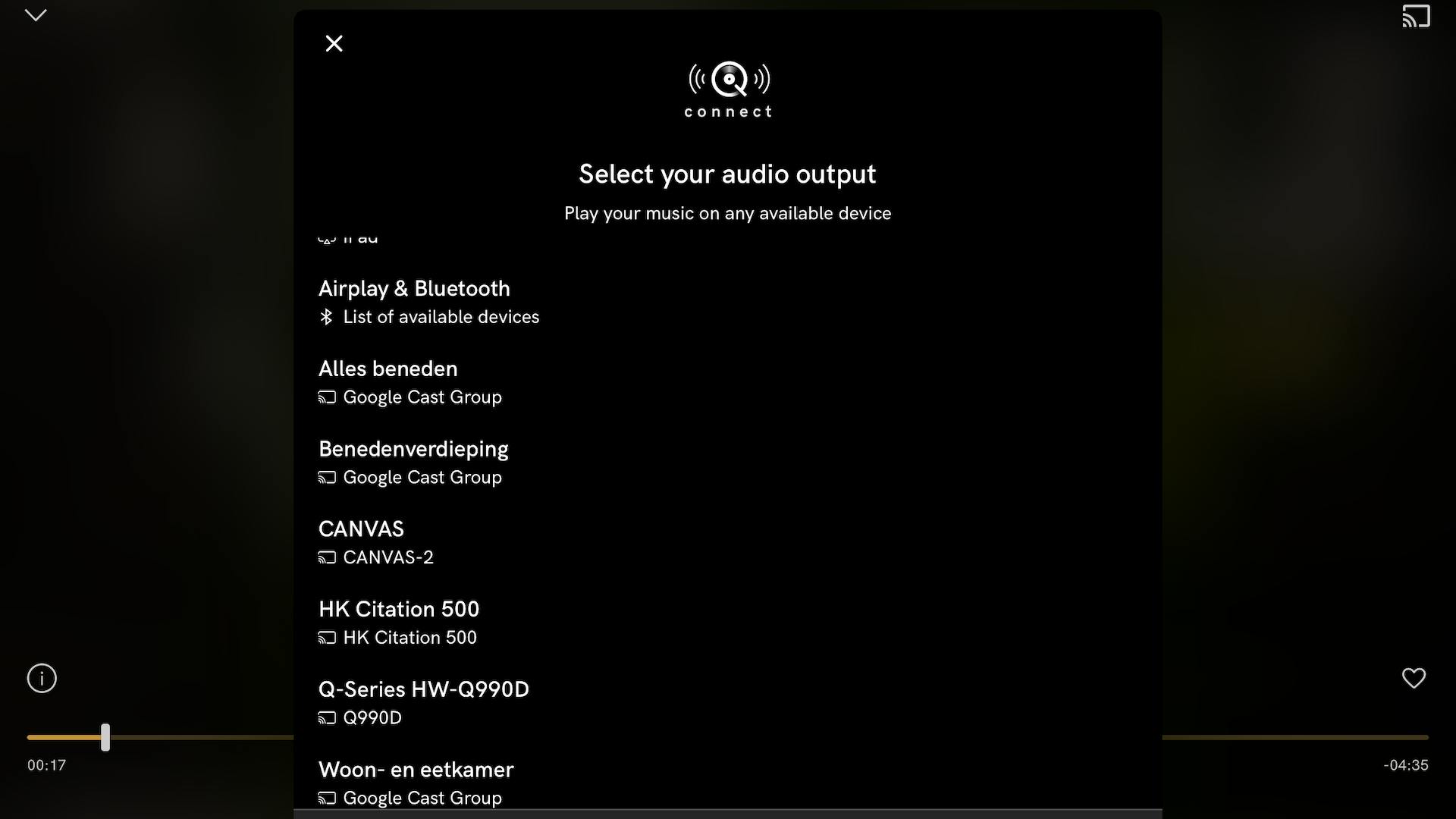 Screenshot van casting in Qobuz.